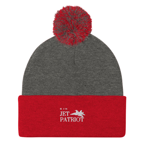 Pom-Pom Beanie – dark heather grey/ red